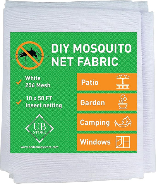 Netting Cover, 10x50 FT White Garden-Netting, Polyester Mosquito Netting, Multipurpose Protective Netting for Plants, Birds, Insects, Deer, Adjustable Size, Lightweight, Durable, 256 Mesh