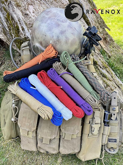 Ravenox Type III 550 Paracord | Genuine Military 550 Cord (Orange)(50 Feet)| 7 Inner Strand, 100% Twisted Nylon Cordage | Parachute Cord Rope for Military, Survival, Outdoor Recreation | Made in USA