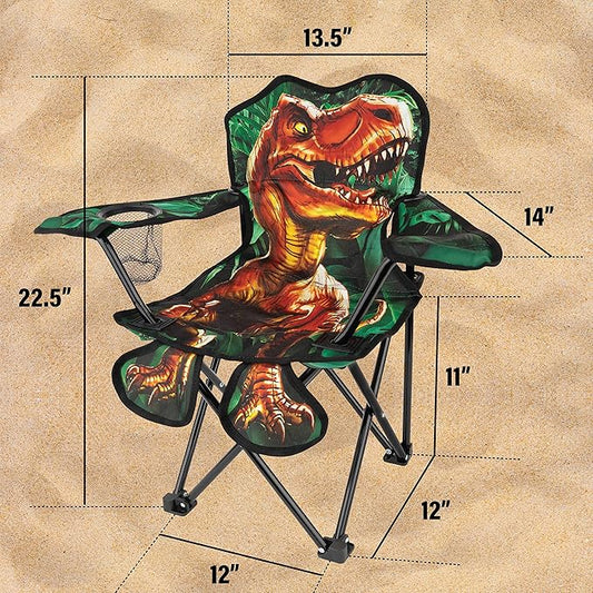 Toy To Enjoy Outdoor Dinosaur Kids Camping Chair – Foldable Children’s Chair for Camping, Tailgates, Beach, – Carrying Bag Included Mesh Cup Holder & Sturdy Construction. Ages 2 to 5 (Patent Pending)